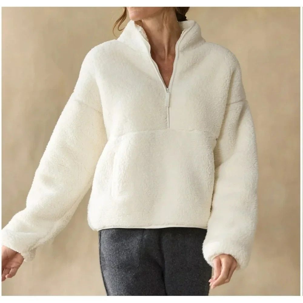 Sundance Heidi Sherpa Half Zip Pullover sz S Cozy Vanilla Cream Teddy‎ Coat BOHO